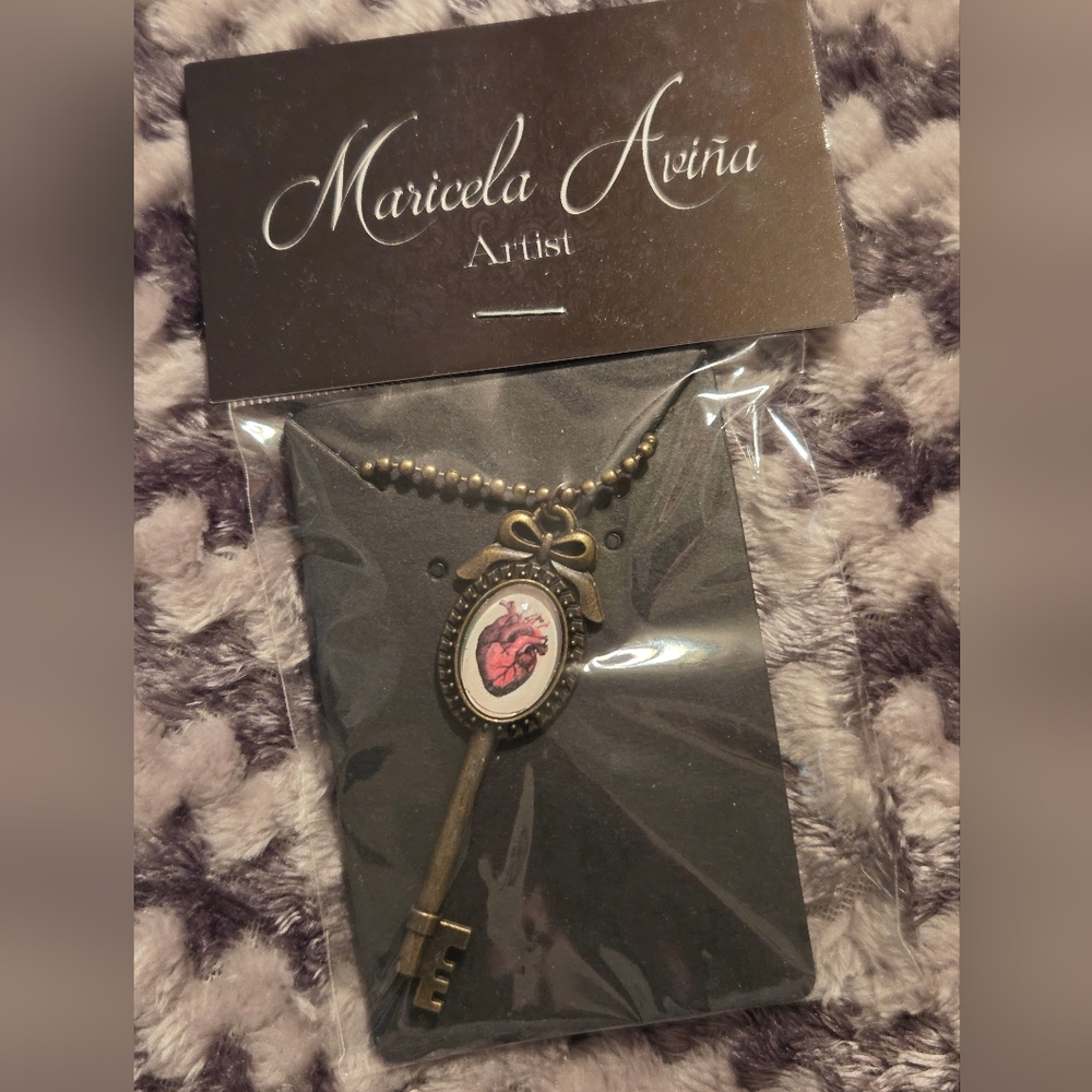 Bronze Key Necklace with Anatomical Heart Pendant And Ball Chain